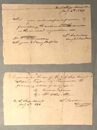 Item #134 [THE SLOOP HORNET FIGHTS PIRATES AND DISEASE, 1824]. 2 pieces