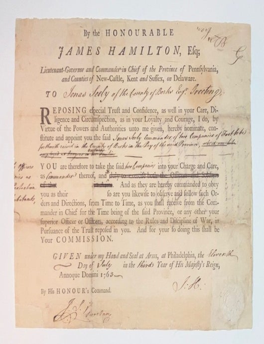 Item #97 FRENCH & INDIAN WAR MILITARY COMMISSION FOR A PENNSYLVANIA PROVINCIAL OFFICER.