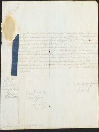 Item #98 ROGER TOWNSHEND'S COMMISSION AS COLONEL AND KING&rsquo;S AIDE DE CAMP, WAR OF AUSTRIAN...